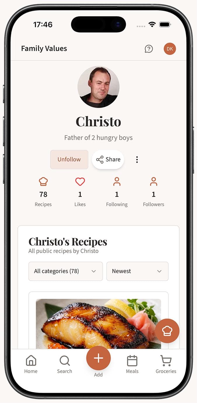 Follow button on a public profile page