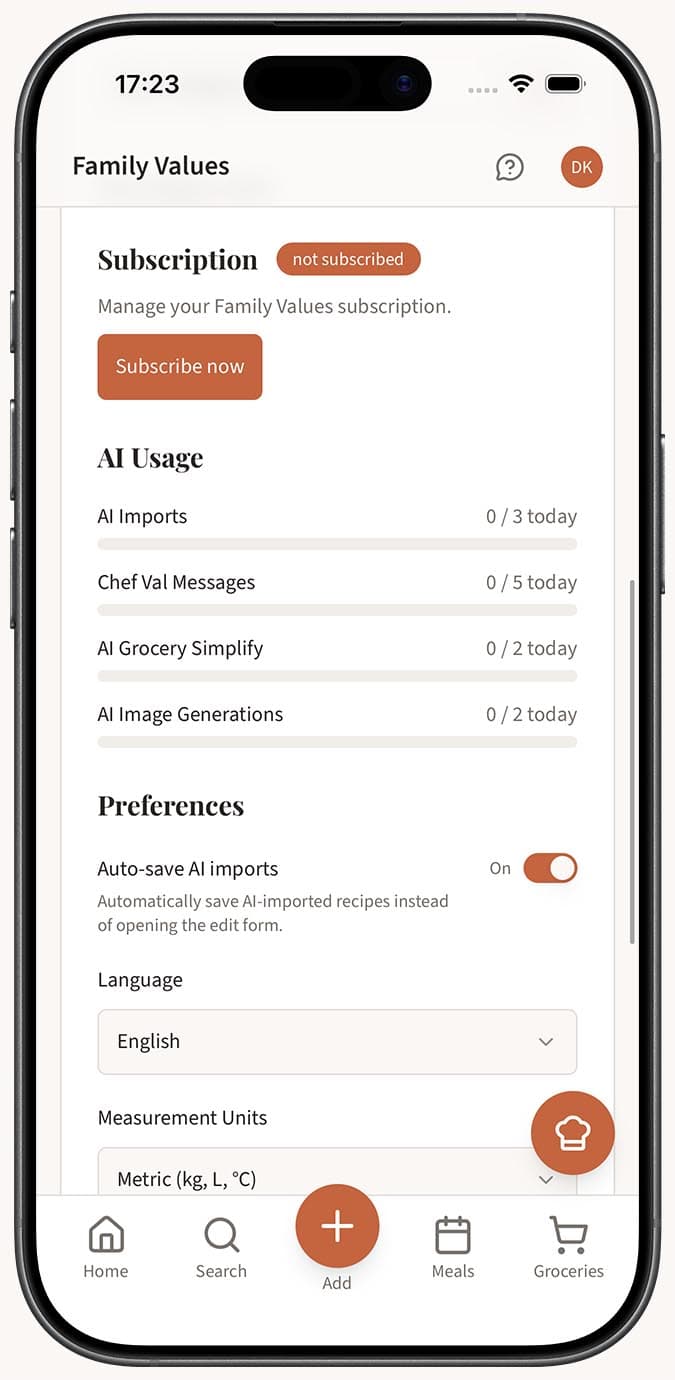 The upgrade page highlighting the free tier features and premium benefits side by side