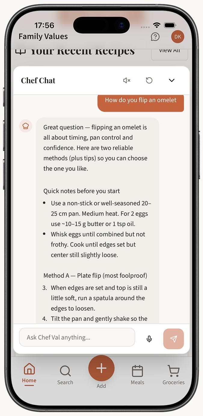 Chef Val explaining a cooking technique with clear, practical steps