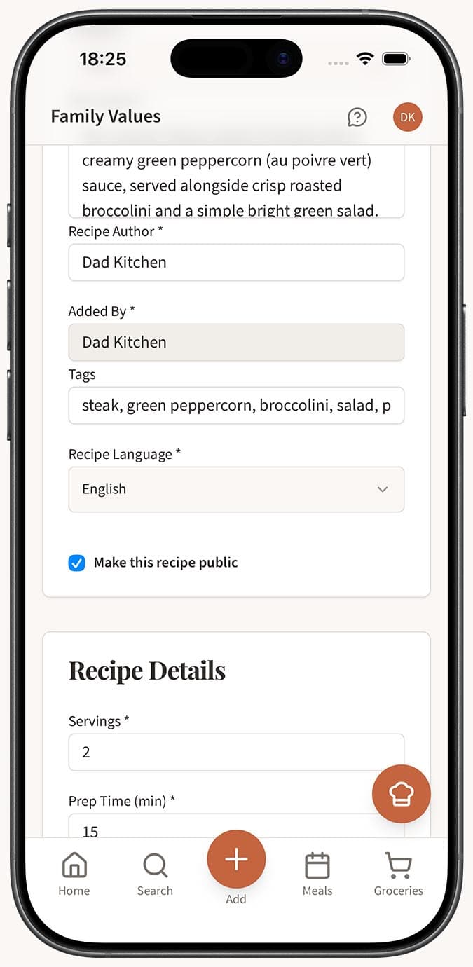 Public toggle on the recipe edit form