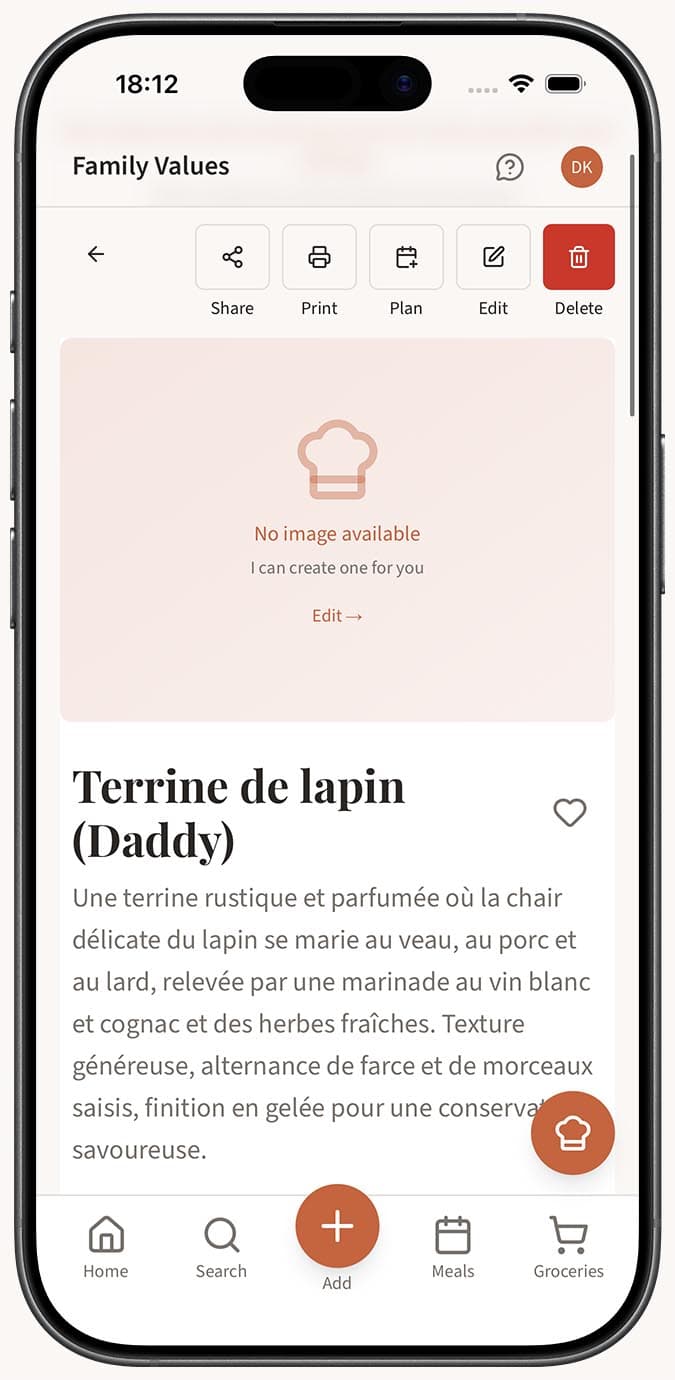 Una receta extraída correctamente de un archivo PDF mostrando ingredientes e instrucciones analizados