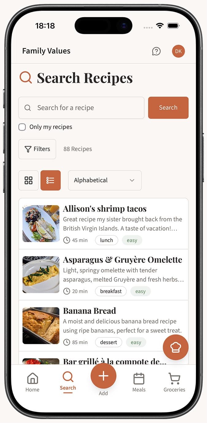 The search page showing the search bar and filter options expanded