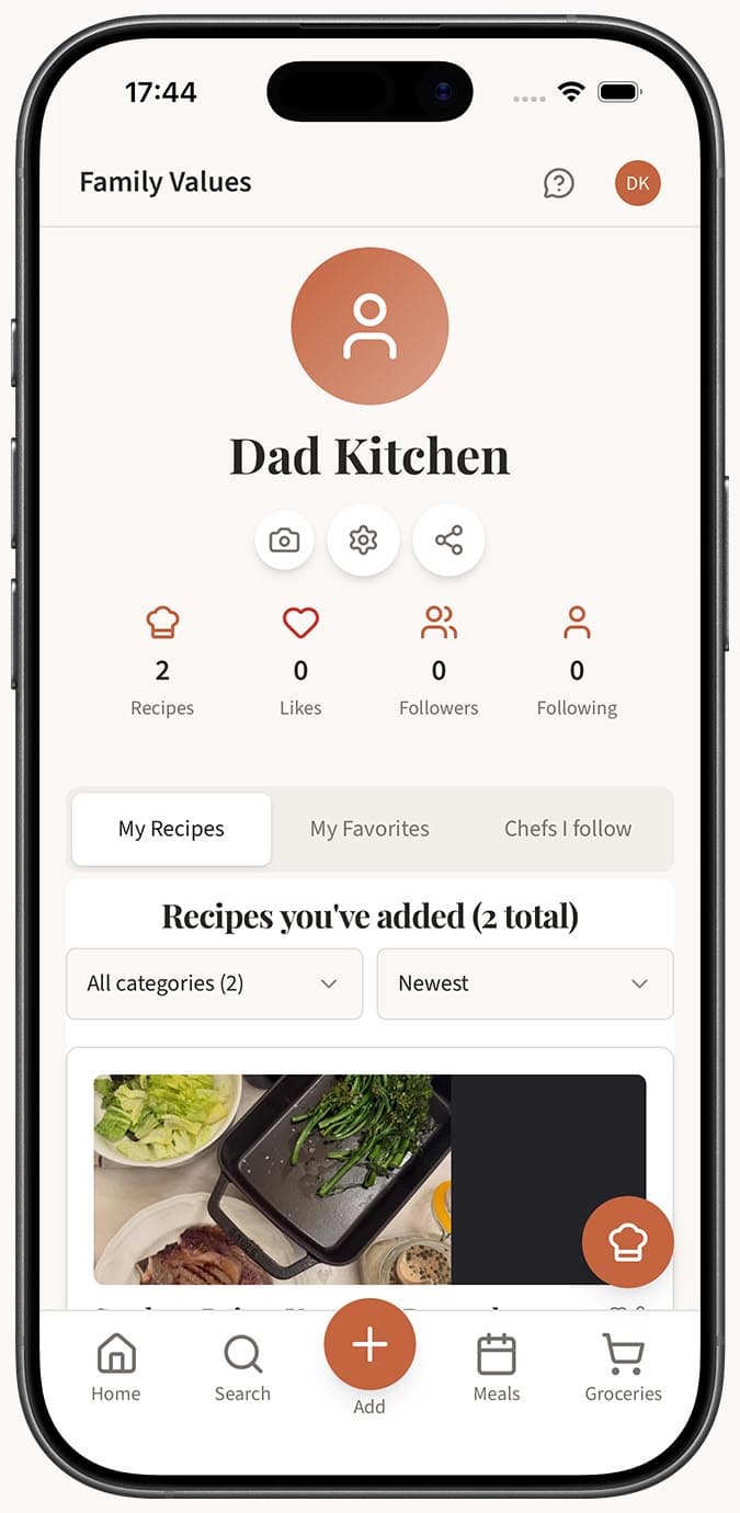 The profile settings screen showing avatar upload, name field, and subdomain selector