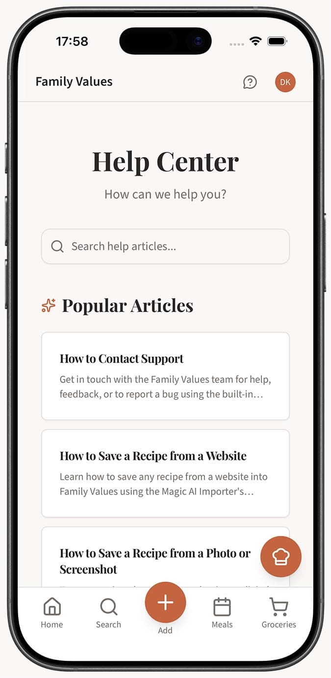 The Family Values contact form with fields for your message and details